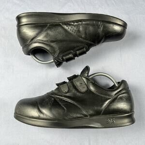 SAS Me Too Women’s Size 10.5 Hook And Loop Sneakers Black Leather Walking Shoes